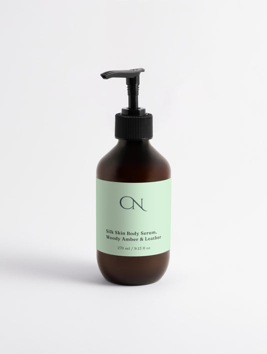 Silk Skin Body Serum, Woody Amber & Leather, 270ml